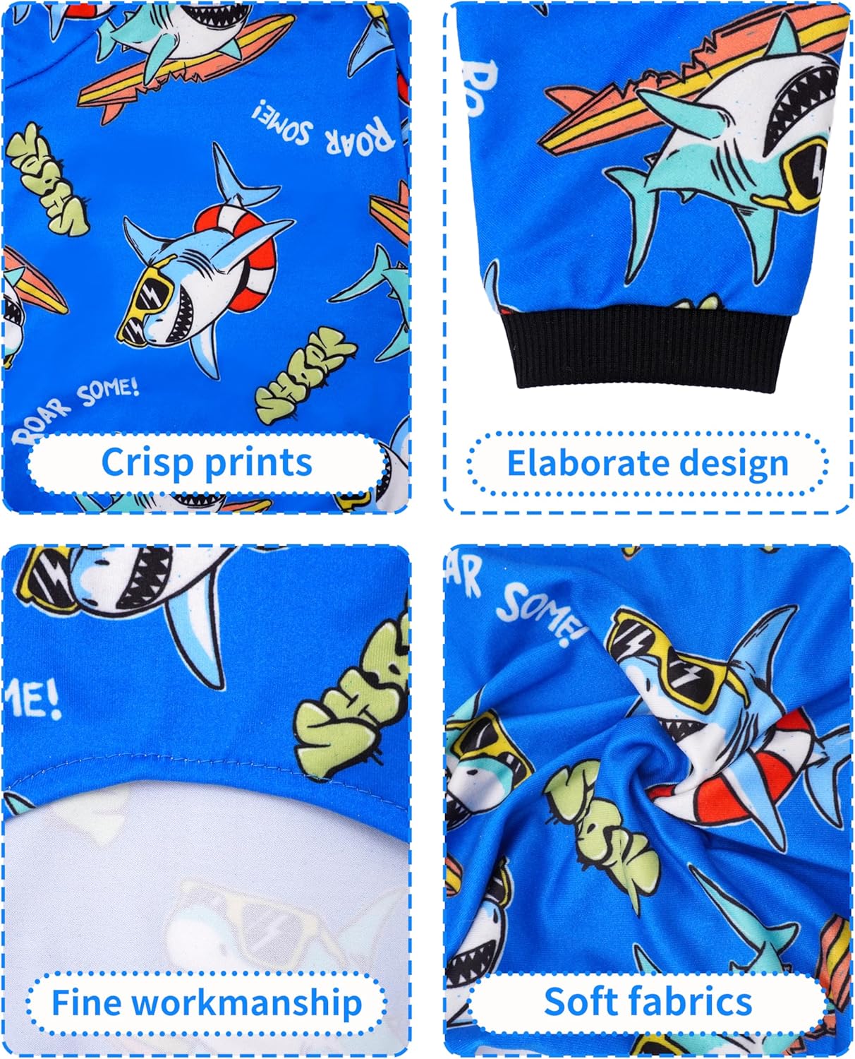 PET SHOW 4 Pack Dog Pajamas Dinosaur Shark for Medium Large Dogs Boy Soft Stretchy PJs Plaid Jumpsuit Dog Paw Onesies Outfits with Sleeve Pets Breathable Summer Clothes Costume XXL