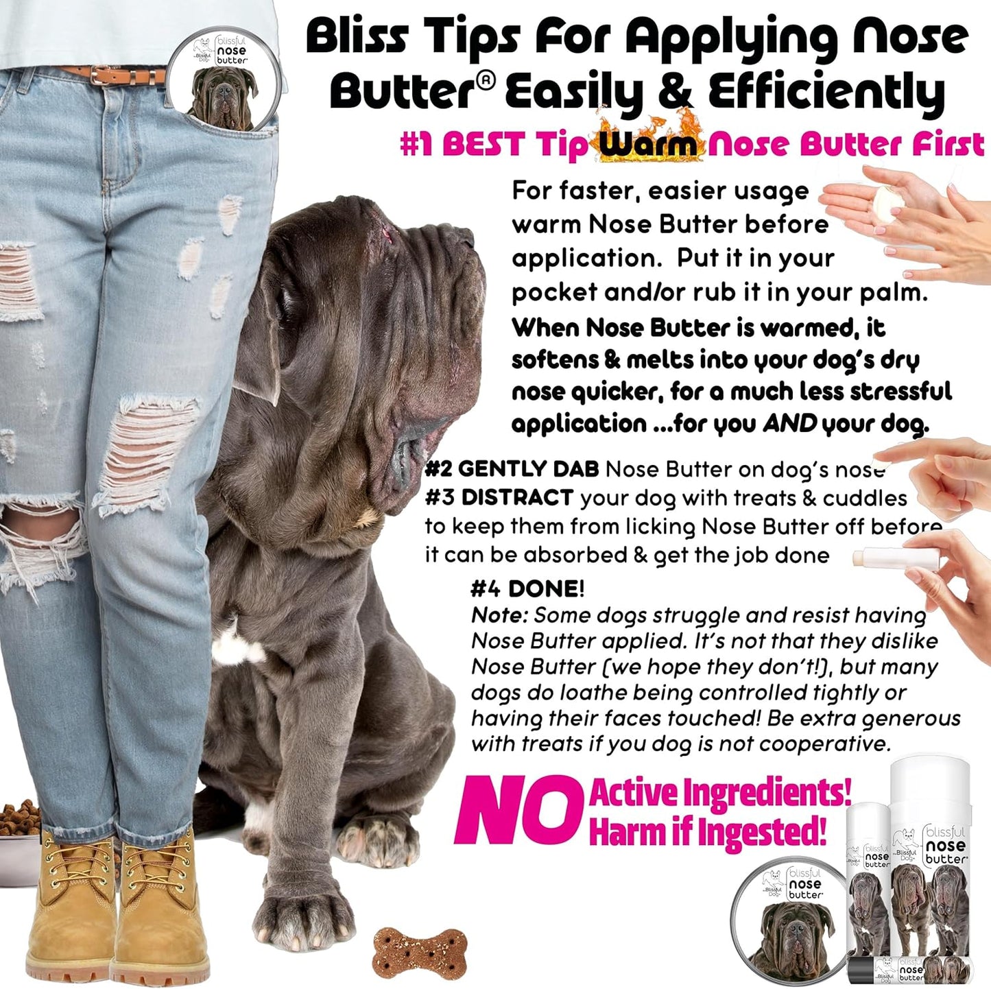 The Blissful Dog Neapolitan Mastiff Nose Butter for Dry, Cracked Skin, Lick-Safe Dog Nose Balm with Moisturizing Shea Butter, Almond, Olive, and Essential Oils, Pet Supplies, Uncented, 2 oz.