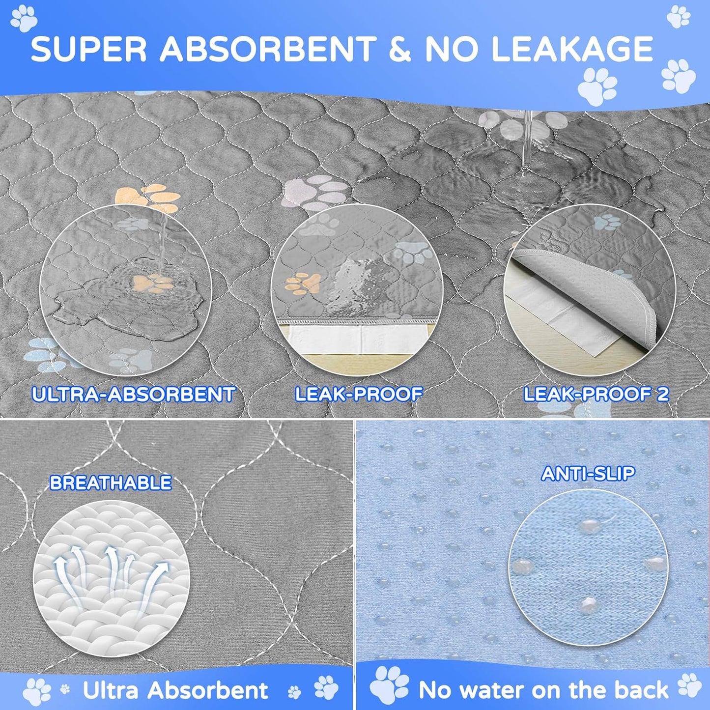 Aitmexcn Washable Puppy Dog Pee Pad, 2PCS 100% Waterproof Whelping Training Mat for Puppy/Senior Dog, Fast Drying Reusable Puppy Pads for Indoor, Outdoor and Car Travel- 54'' x 54'' Llight Gray