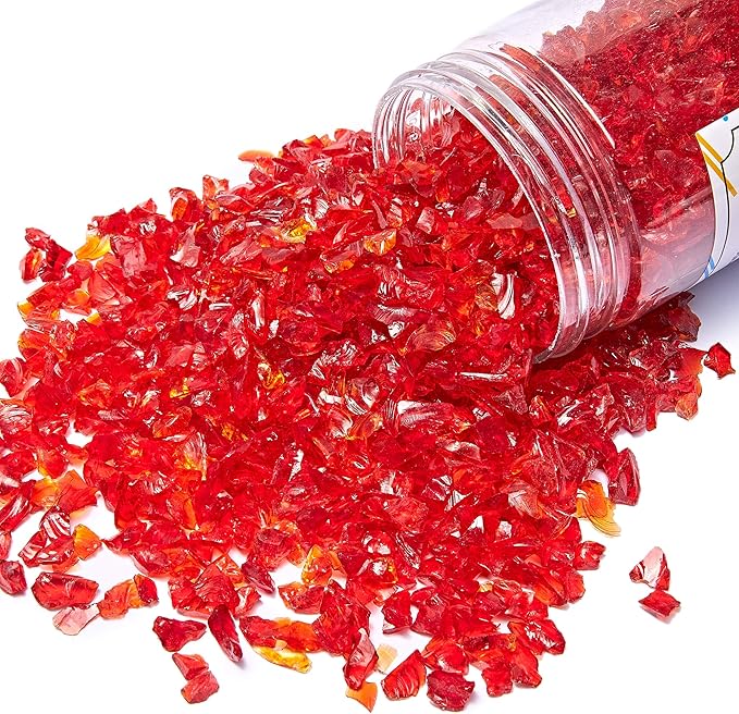 TWINKLING High Luster Crushed Glass Glitter, Broken Glass, Fire Glass Gems Chips for Fire Pit, DIY Resin Art, Epoxy Crafts, Geode Painting, Aquarium Decoration, 6-9mm(370g/13oz.) (Red)